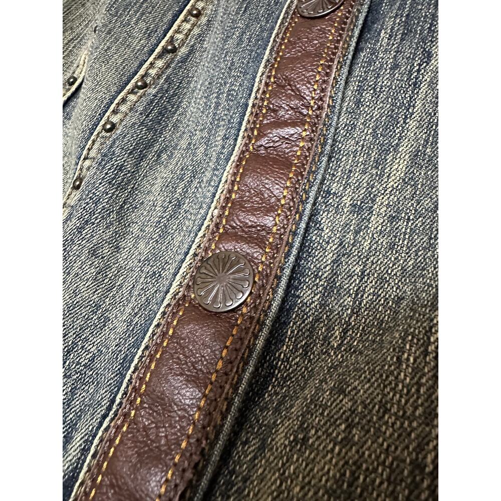 Reba Studded Denim Jacket Genuine Leather Trim Western Style Size Small NWT - Picture 5 of 13